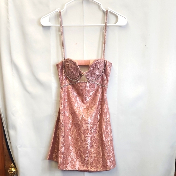 For Love And Lemons Dresses & Skirts - For Love And Lemons Pink Lace And Rinestone Dress